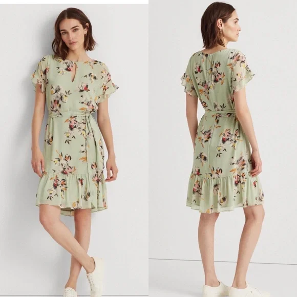 Lauren Ralph Lauren Women's Floral Crinkled Georgette Dress, 10